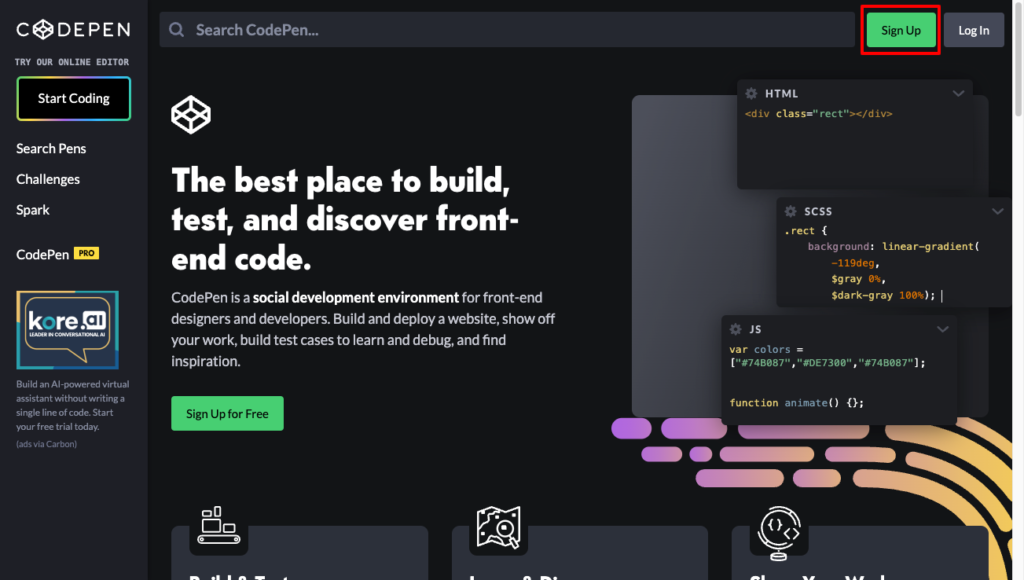 CodePenのサイトから新規登録